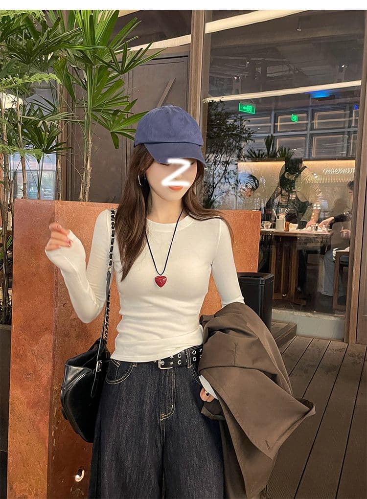 260 그램 모달 사람들 면 핫걸 긍정적 인 어깨 라운드 넥 긴팔 기본 셔츠 티셔츠 여성 봄 가을 맨위 인사이드 가져 가라. 상세 이미지 23