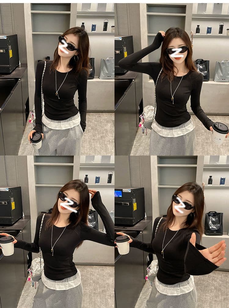 260 그램 모달 사람들 면 핫걸 긍정적 인 어깨 라운드 넥 긴팔 기본 셔츠 티셔츠 여성 봄 가을 맨위 인사이드 가져 가라. 상세 이미지 24
