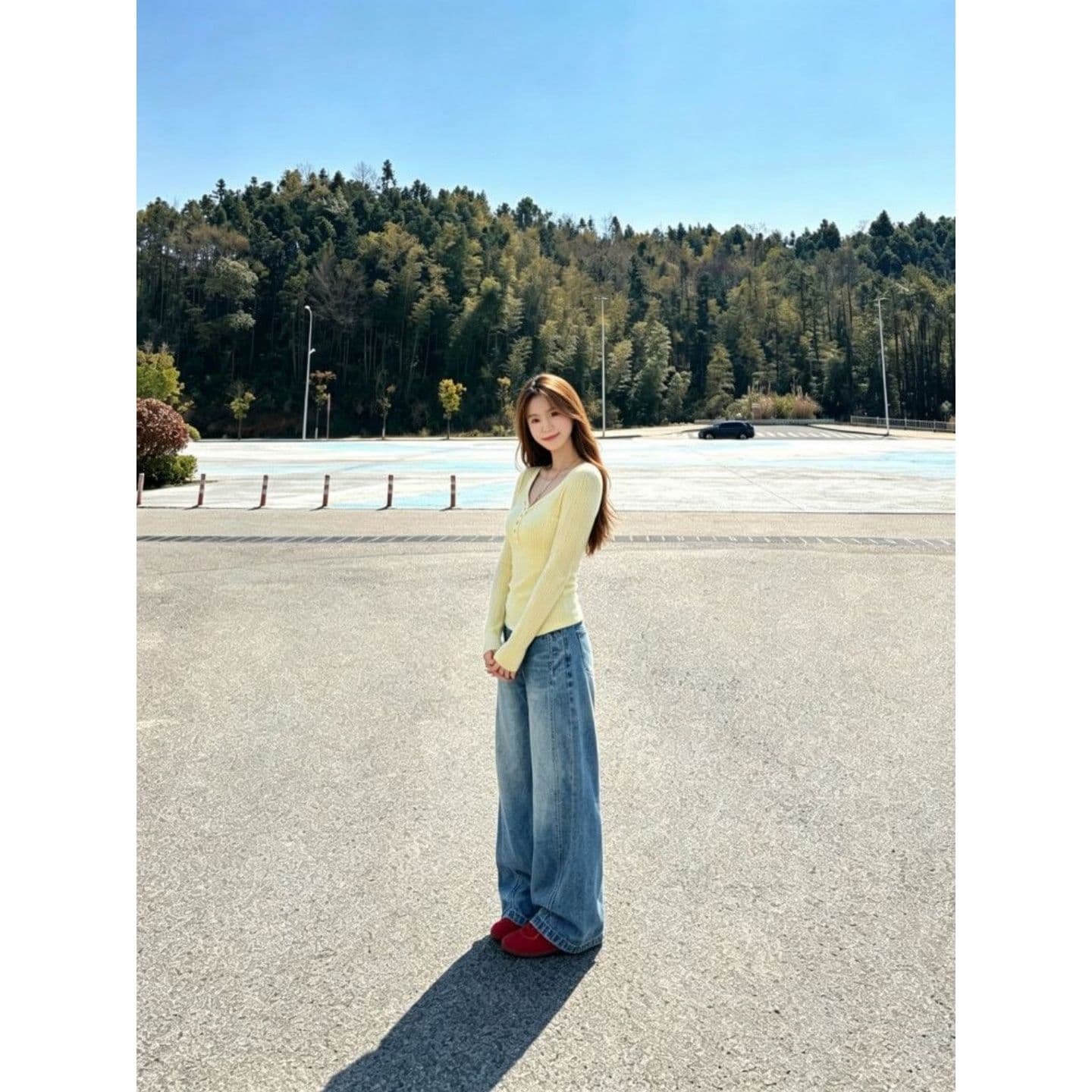 와 사고 방식 모달 260 그램 2026 가을 아메리칸 달콤한 매운맛 V넥 디자인 센스 작은 대중 긴팔 티셔츠 여성 상세 이미지 5