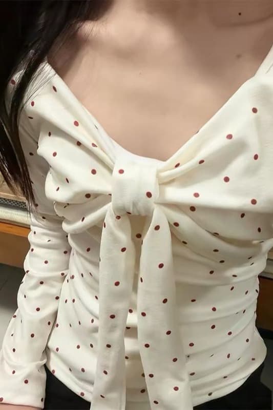 한 부서 자이언트 잘 생긴 ~ 중 핫걸 도트 무늬 나비 매듭 여성 가을 겨울 인사이드 가져 가라. 가을 새로운 맨위 이미지 6