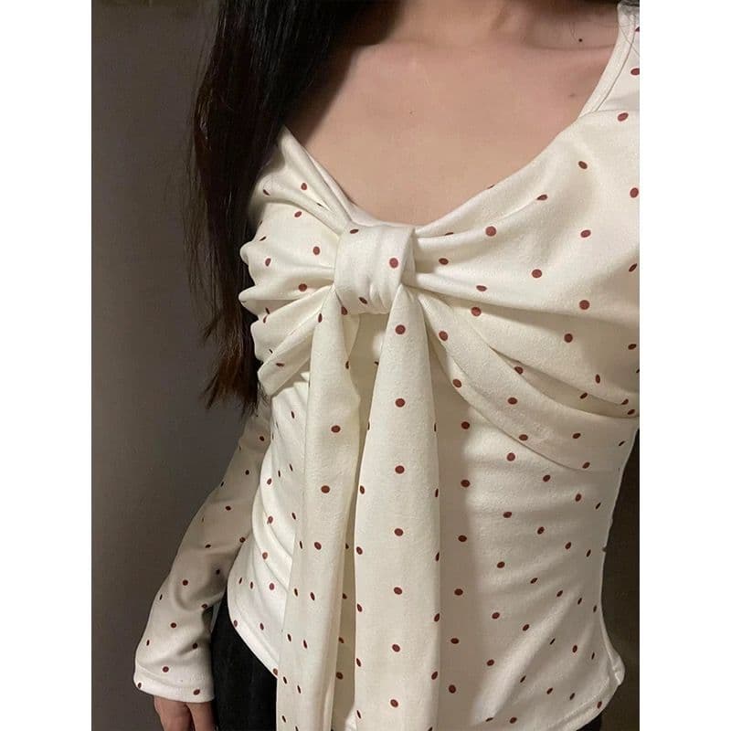 한 부서 자이언트 잘 생긴 ~ 중 핫걸 도트 무늬 나비 매듭 여성 가을 겨울 인사이드 가져 가라. 가을 새로운 맨위 상세 이미지 4