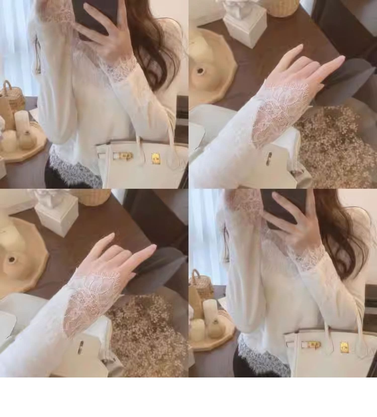 2026 가을 한국 스타일 새로운 핫걸 터틀넥 Chic 긴팔 티셔츠 여성 아름다운 레이스 조각 고급 센스 맨위 이미지 2