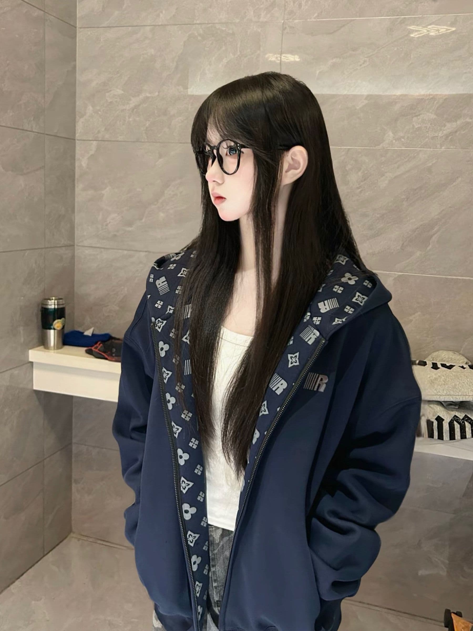 원본 것 자수 인사이드 펌프 아메리칸 레트로 오픈 가디건 여성 코트 가을 지퍼 후드 맨위 상세 이미지 1