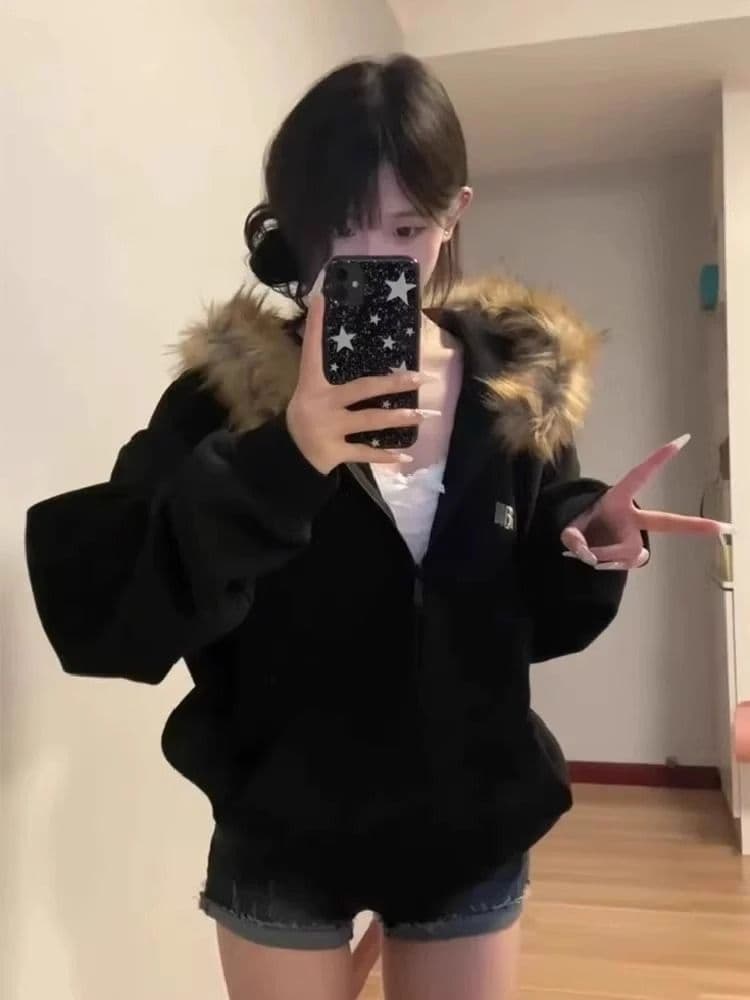얇은 스타일 백금 지퍼 자수 인사이드 펌프 복합 순수한 Mianhua 면 복합 후드티 여성 재킷 상세 이미지 6