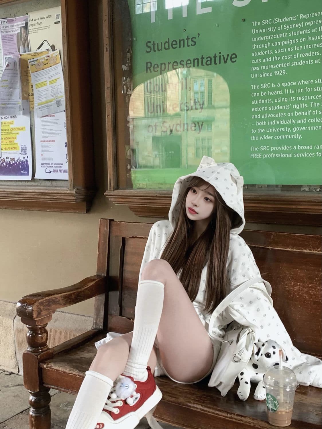얇은 스타일 털이 있는 원본 은 분말 프린트 귀여운 새끼 고양이 귀 후드 오픈 가디건 후드티 여성 봄 가을 재킷 상세 이미지 7