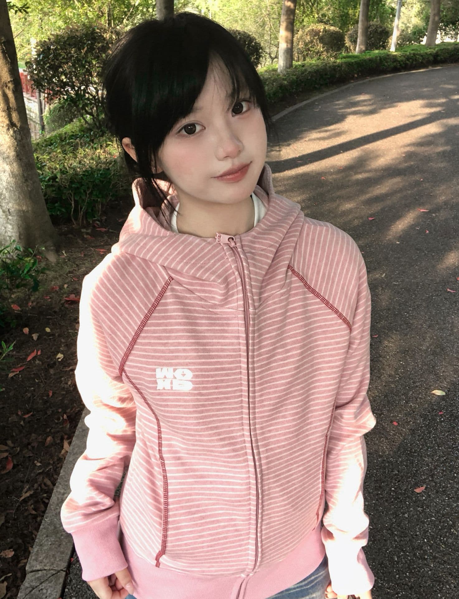 얇은 스타일 원본 원단 복합 2026 가을 겨울철 한국 스타일 새로운 스트라이프 오픈 가디건 후드티 여성 후드 재킷 이미지 3