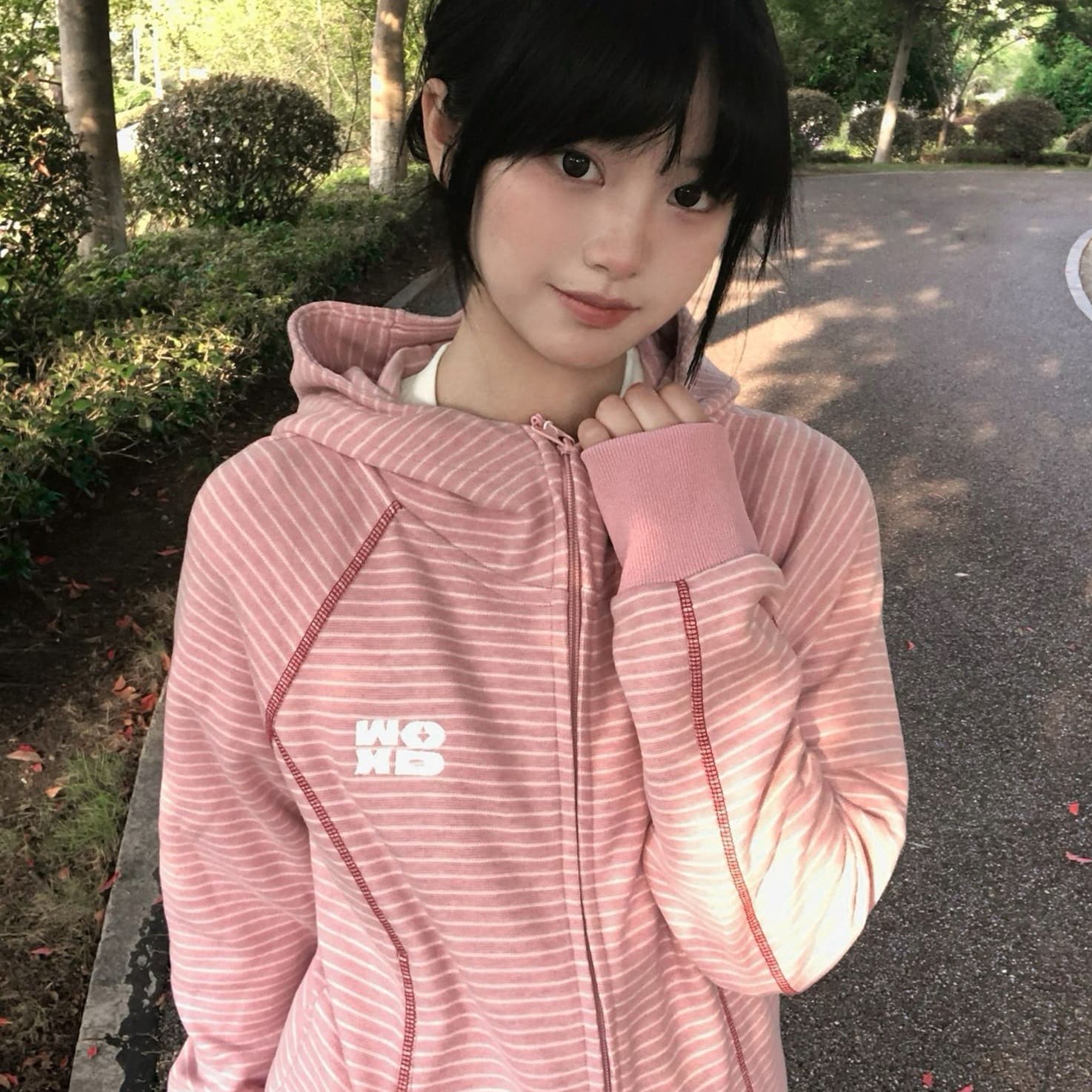 얇은 스타일 원본 원단 복합 2026 가을 겨울철 한국 스타일 새로운 스트라이프 오픈 가디건 후드티 여성 후드 재킷 이미지 5