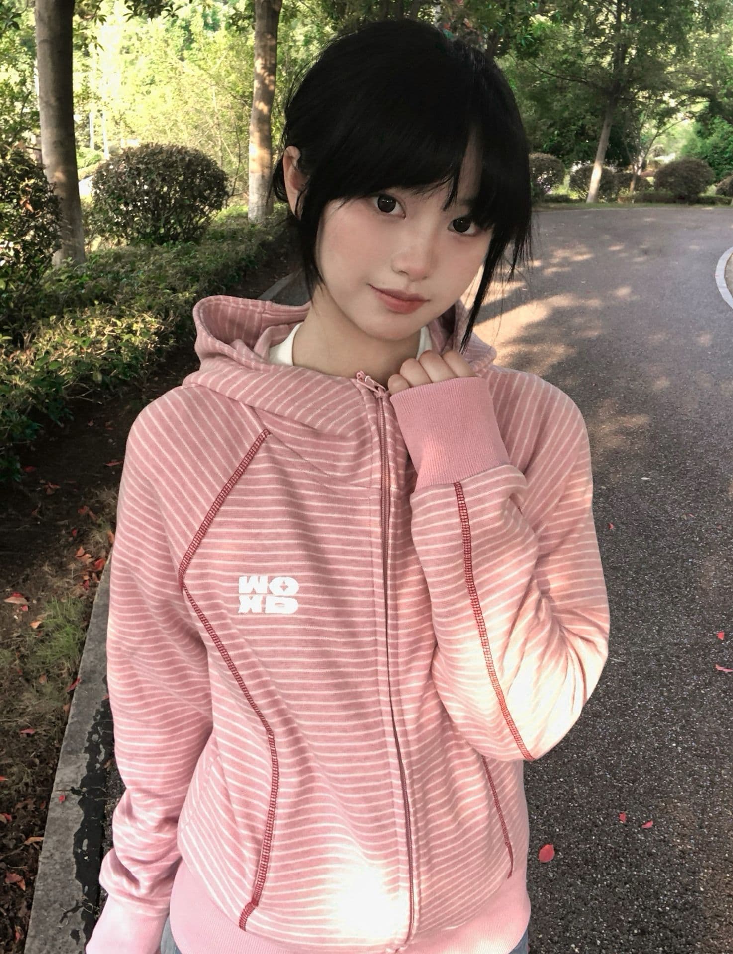 얇은 스타일 원본 원단 복합 2026 가을 겨울철 한국 스타일 새로운 스트라이프 오픈 가디건 후드티 여성 후드 재킷 상세 이미지 7