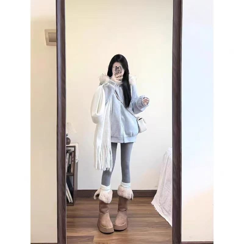 예약하기 섹션 310 크 털이 있는 400g 큰 모피 칼라 탈착식 가을 겨울 한국 스타일 새로운 후드티 여성 재킷 이미지 2