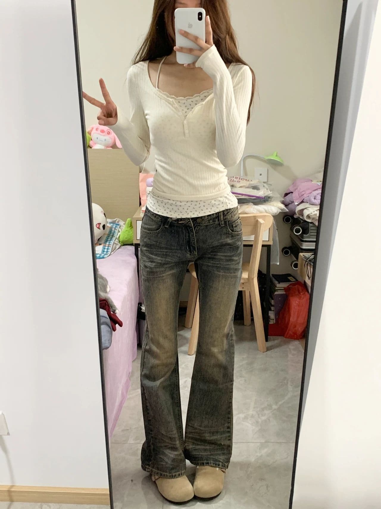 원본 원단 2026 새로운 꽃무늬 페이크 레이어드 핫걸 맨위 여성 외국 가스 몸매 가꾸기 기본 셔츠 긴팔 티셔츠 상세 이미지 7