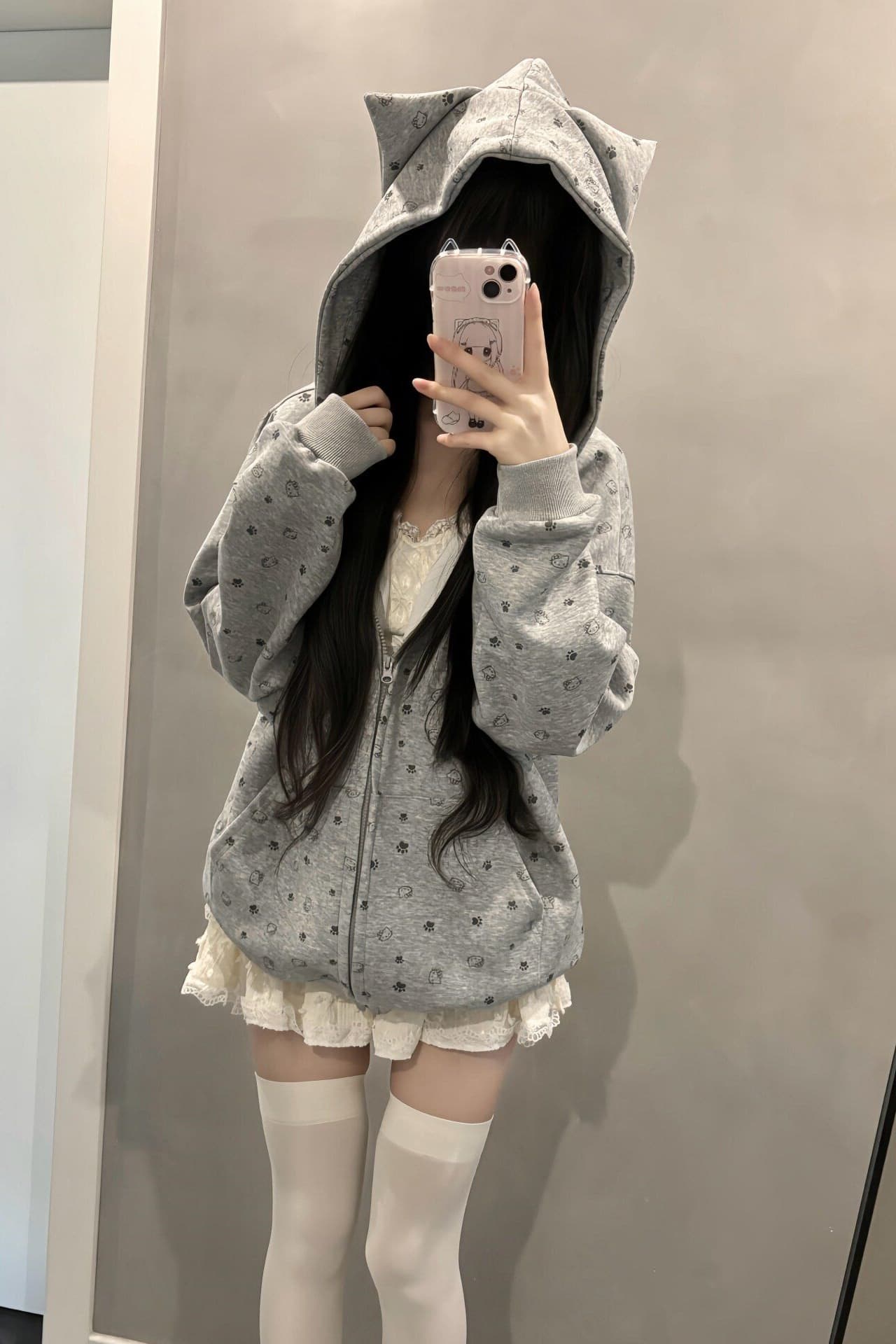 원본 원단 핫걸 아메리칸 레트로 클로 클로 고양이 전체 인쇄 후드 오픈 가디건 커플 캐주얼 모자 셔츠 여성 재킷 이미지 6