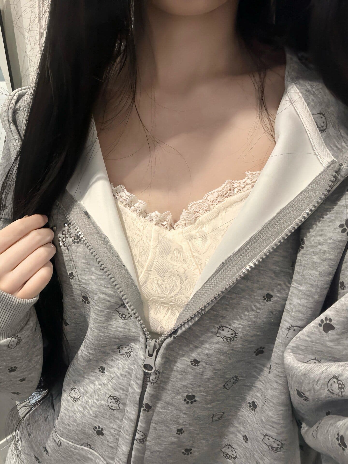 원본 원단 핫걸 아메리칸 레트로 클로 클로 고양이 전체 인쇄 후드 오픈 가디건 커플 캐주얼 모자 셔츠 여성 재킷 상세 이미지 4