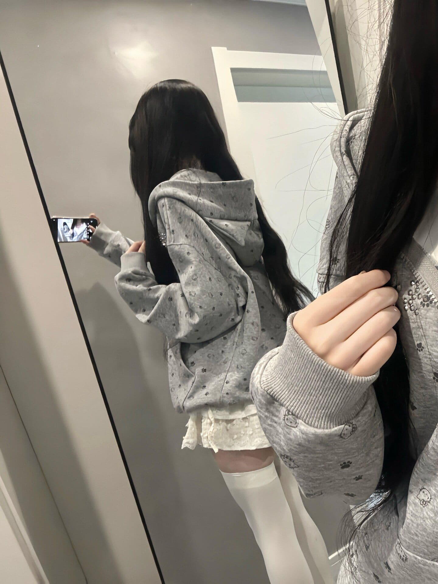 원본 원단 핫걸 아메리칸 레트로 클로 클로 고양이 전체 인쇄 후드 오픈 가디건 커플 캐주얼 모자 셔츠 여성 재킷 상세 이미지 5