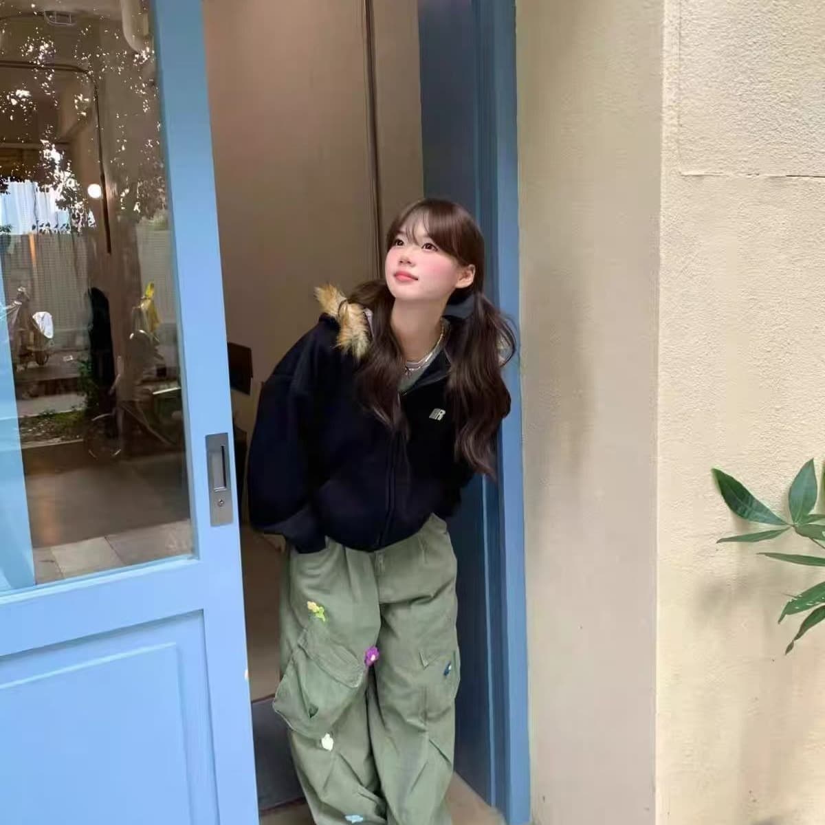 예약하기 섹션 310 크 털이 있는 400g 탈착식 큰 모피 칼라 가을 겨울 한국 스타일 새로운 오픈 가디건 후드티 여성 재킷 이미지 5