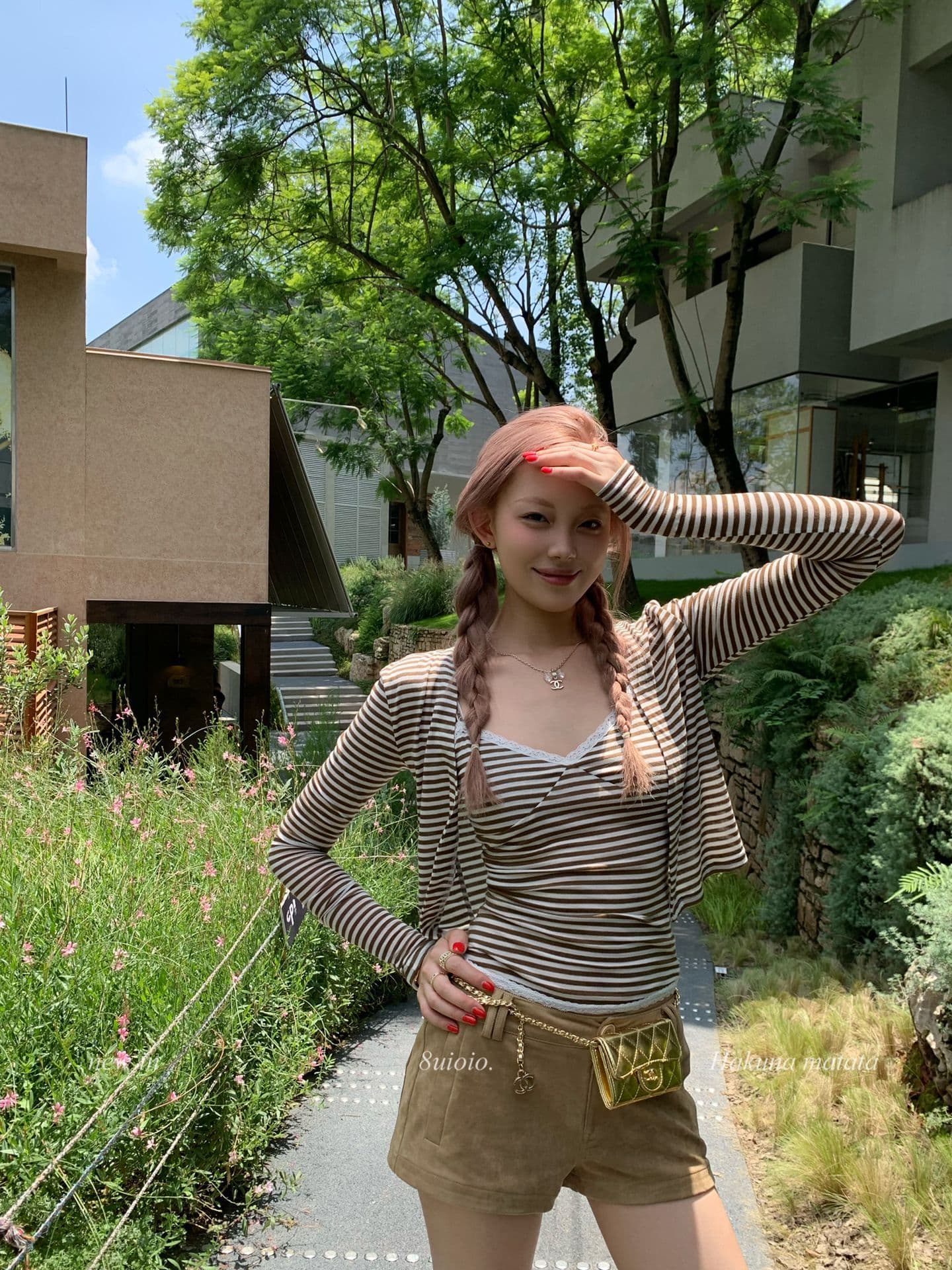 주간 실크 스트라이프 이른 가을 한 부서 캐미솔 오픈 가디건 두 조각 여성 세트 가을 핫걸 긴팔 쇼트 스타일 맨위 세트 상세 이미지 1