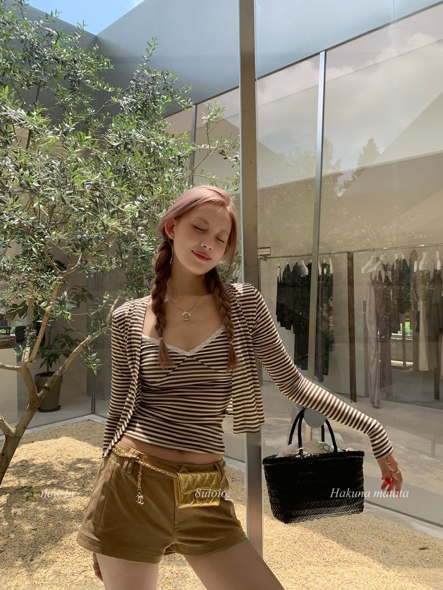 주간 실크 스트라이프 이른 가을 한 부서 캐미솔 오픈 가디건 두 조각 여성 세트 가을 핫걸 긴팔 쇼트 스타일 맨위 세트 상세 이미지 2