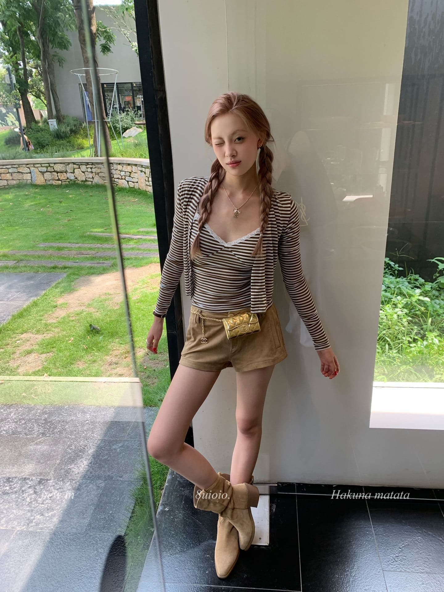 주간 실크 스트라이프 이른 가을 한 부서 캐미솔 오픈 가디건 두 조각 여성 세트 가을 핫걸 긴팔 쇼트 스타일 맨위 세트 상세 이미지 15