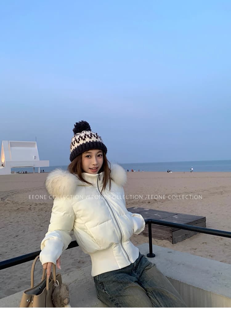 2026 겨울 새로운 작은 갈매기 핫걸 모피 칼라 후드 털이 있는 면 의류 여성 달콤함 한국 스타일 허리 수축 쇼트 스타일 면 상세 이미지 4