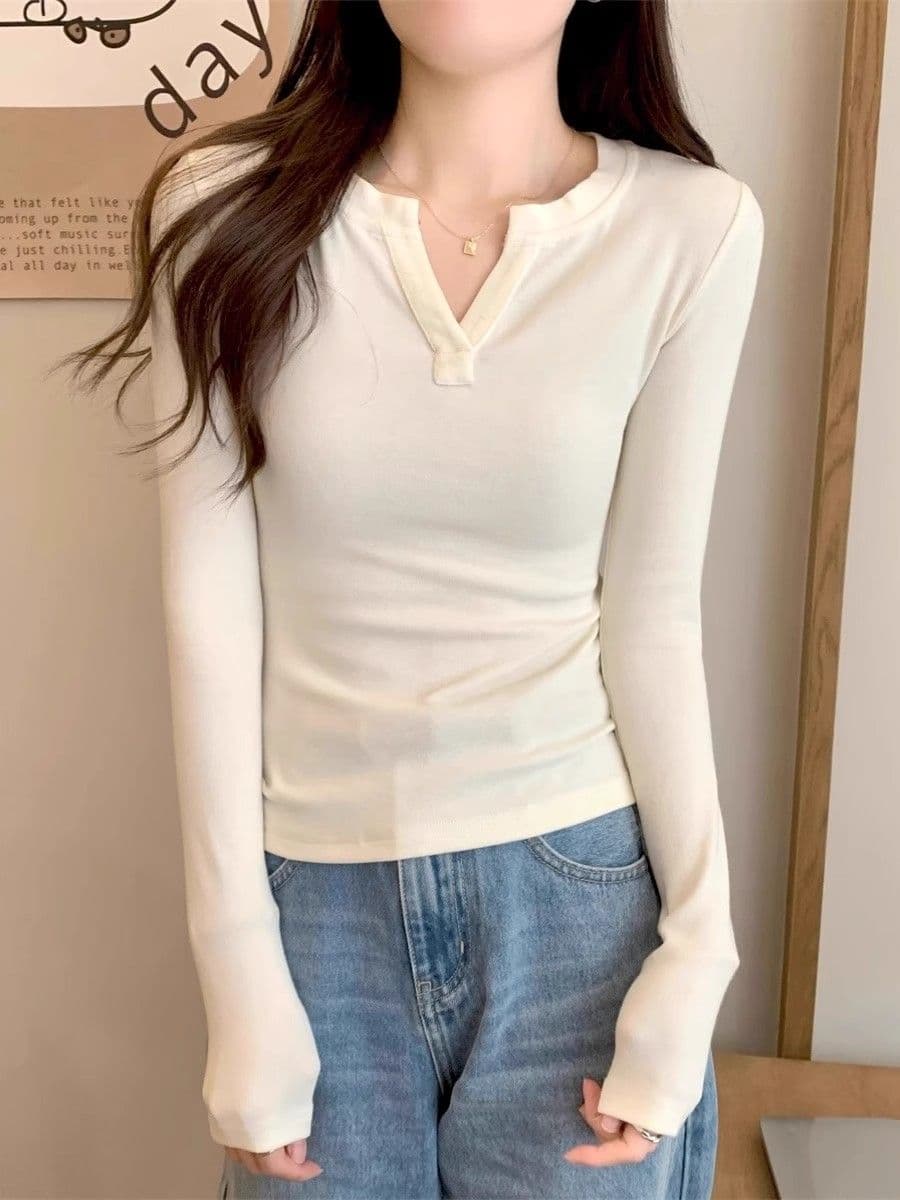 92 면 8 암모니아 Lun 220 그램 핫걸 한 부서 긴팔 티셔츠 여성 조기 가을 몸매 가꾸기 슬림해 보이는 기초 섹션 다용도 맨위 이미지 4