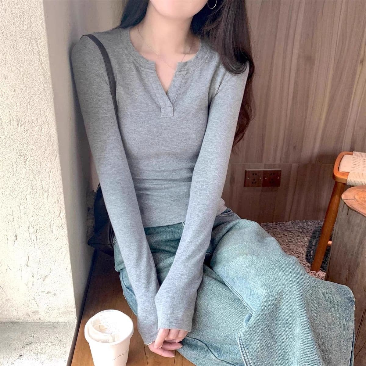 92 면 8 암모니아 Lun 220 그램 핫걸 한 부서 긴팔 티셔츠 여성 조기 가을 몸매 가꾸기 슬림해 보이는 기초 섹션 다용도 맨위 상세 이미지 8