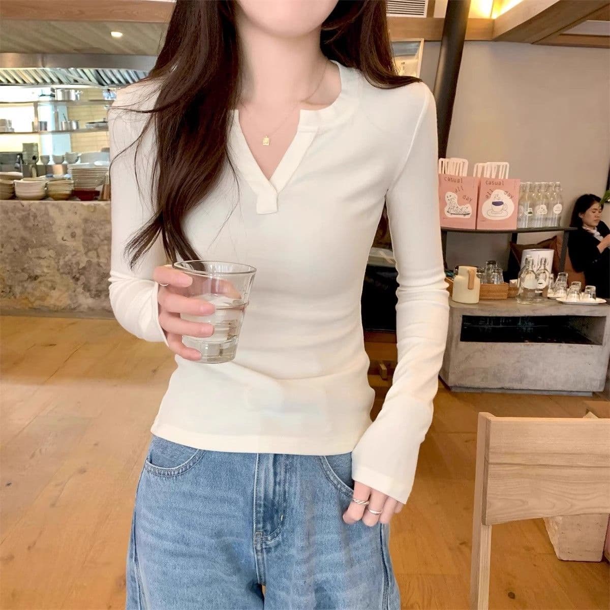 92 면 8 암모니아 Lun 220 그램 핫걸 한 부서 긴팔 티셔츠 여성 조기 가을 몸매 가꾸기 슬림해 보이는 기초 섹션 다용도 맨위 상세 이미지 13
