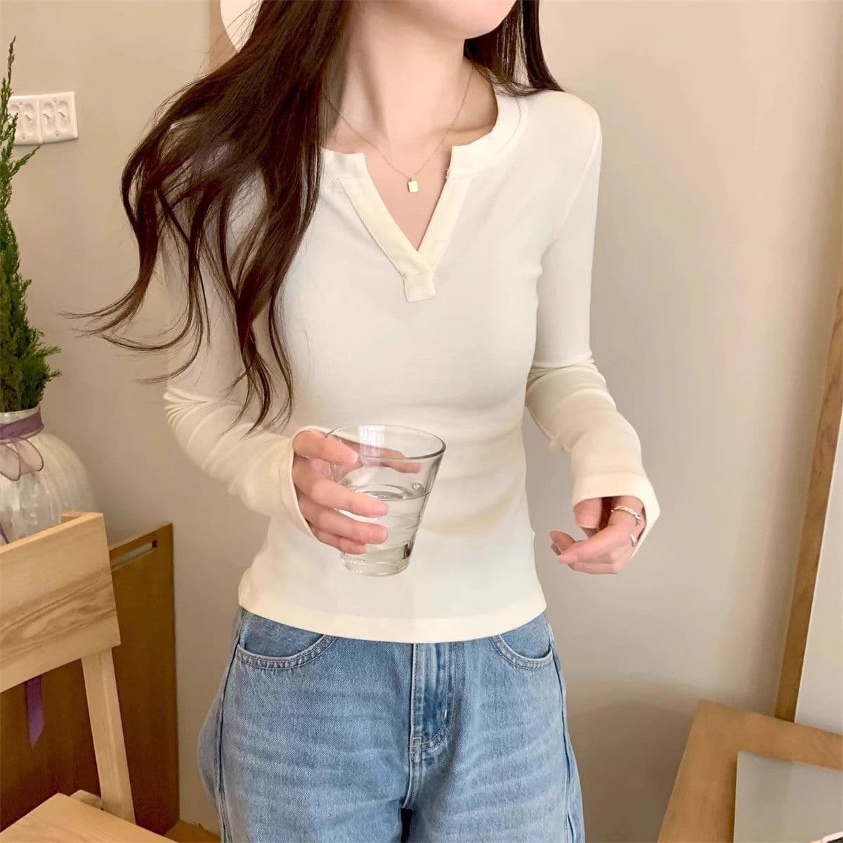 92 면 8 암모니아 Lun 220 그램 핫걸 한 부서 긴팔 티셔츠 여성 조기 가을 몸매 가꾸기 슬림해 보이는 기초 섹션 다용도 맨위 상세 이미지 17