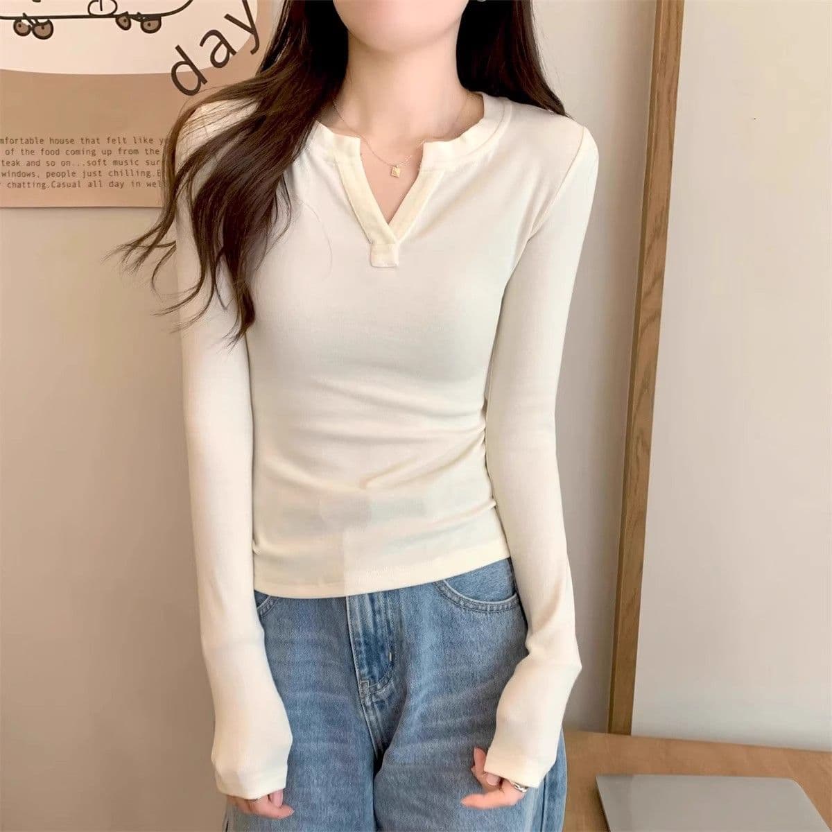 92 면 8 암모니아 Lun 220 그램 핫걸 한 부서 긴팔 티셔츠 여성 조기 가을 몸매 가꾸기 슬림해 보이는 기초 섹션 다용도 맨위 상세 이미지 18