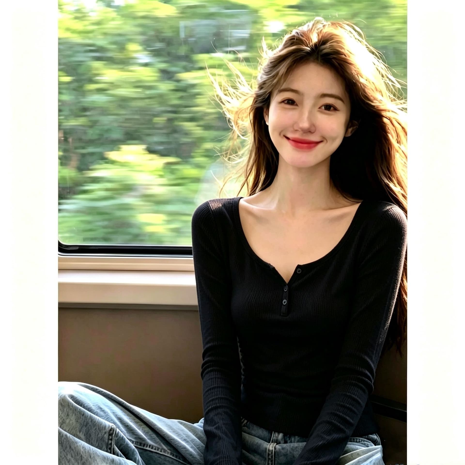 모달 사람들 면 260 그램 핫걸 순수한 욕망 단추 디자인 반 개방 칼라 긴팔 티셔츠 여성 가을 몸매 가꾸기 기본 셔츠 이미지 4