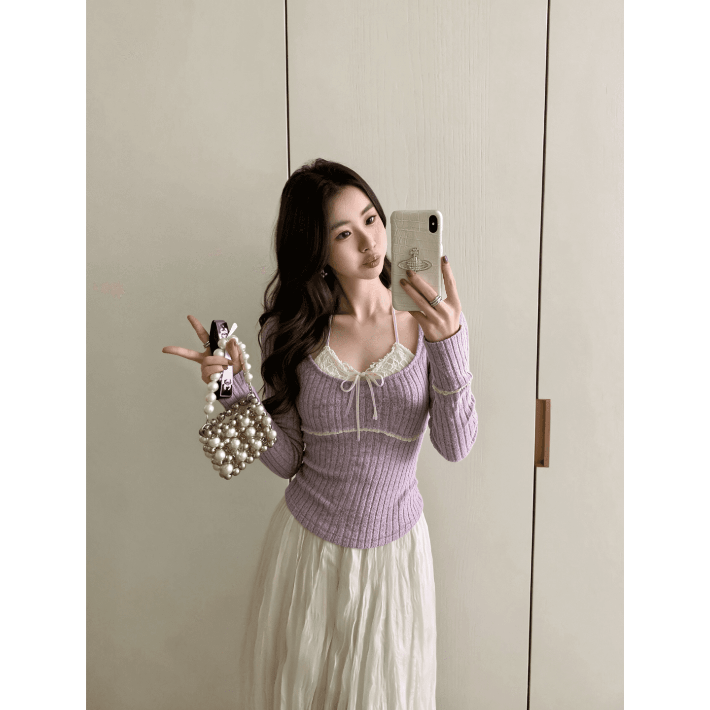 한국 스타일 핫걸 섹시함 레이스 행침 목 페이크 레이어드 니트 스웨터 여성 가을 겨울 핫걸 인사이드 가져 가라. 쇼트 스타일 쇄골 맨위