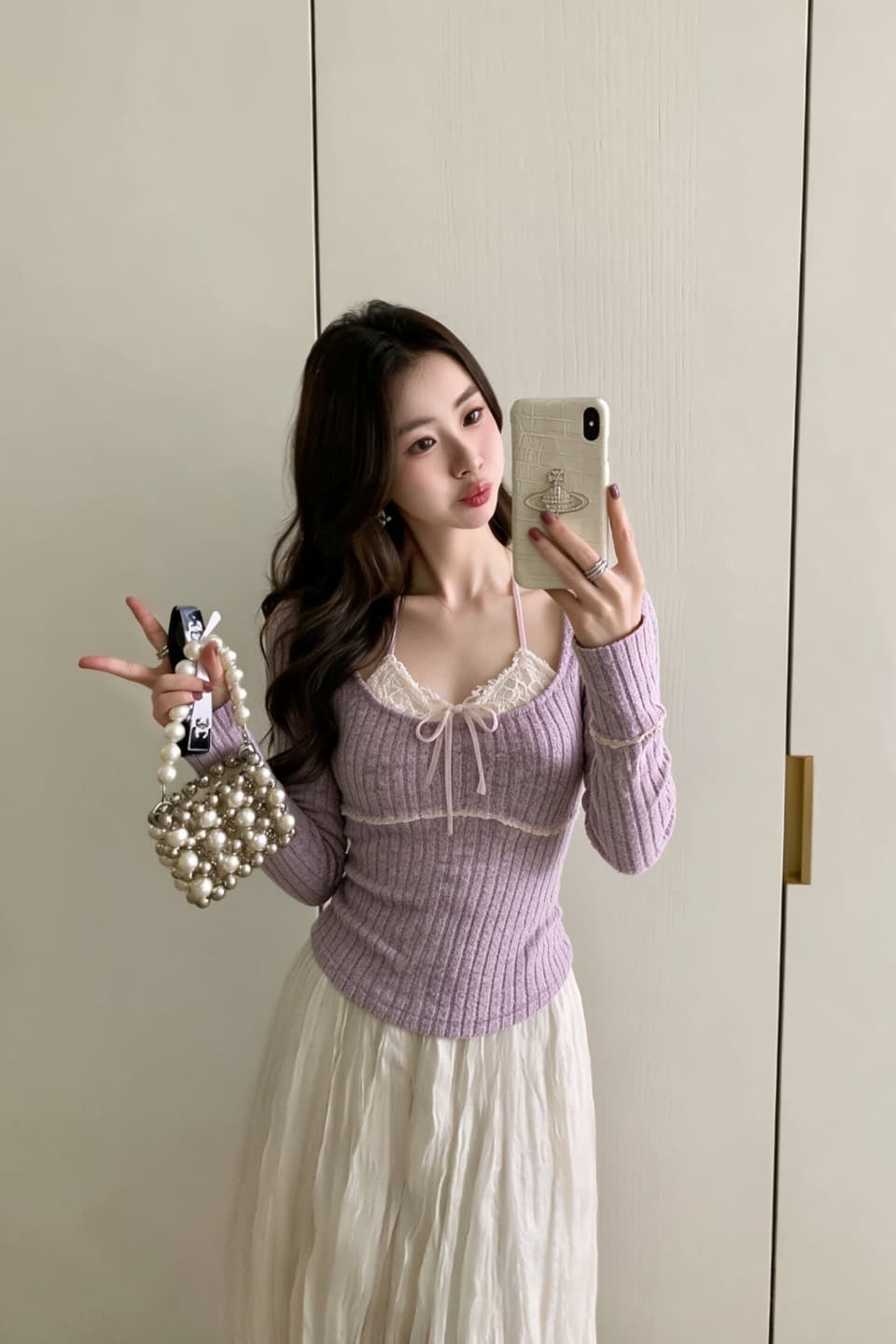 한국 스타일 핫걸 섹시함 레이스 행침 목 페이크 레이어드 니트 스웨터 여성 가을 겨울 핫걸 인사이드 가져 가라. 쇼트 스타일 쇄골 맨위 이미지 6