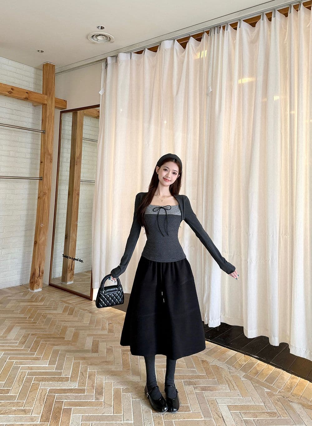 와 사고 방식 한 부서 광장 칼라 레이스업 페이크 레이어드 긴팔 티셔츠 여성 봄 가을 몸매 가꾸기 핫걸 기본 셔츠 맨위 상세 이미지 4