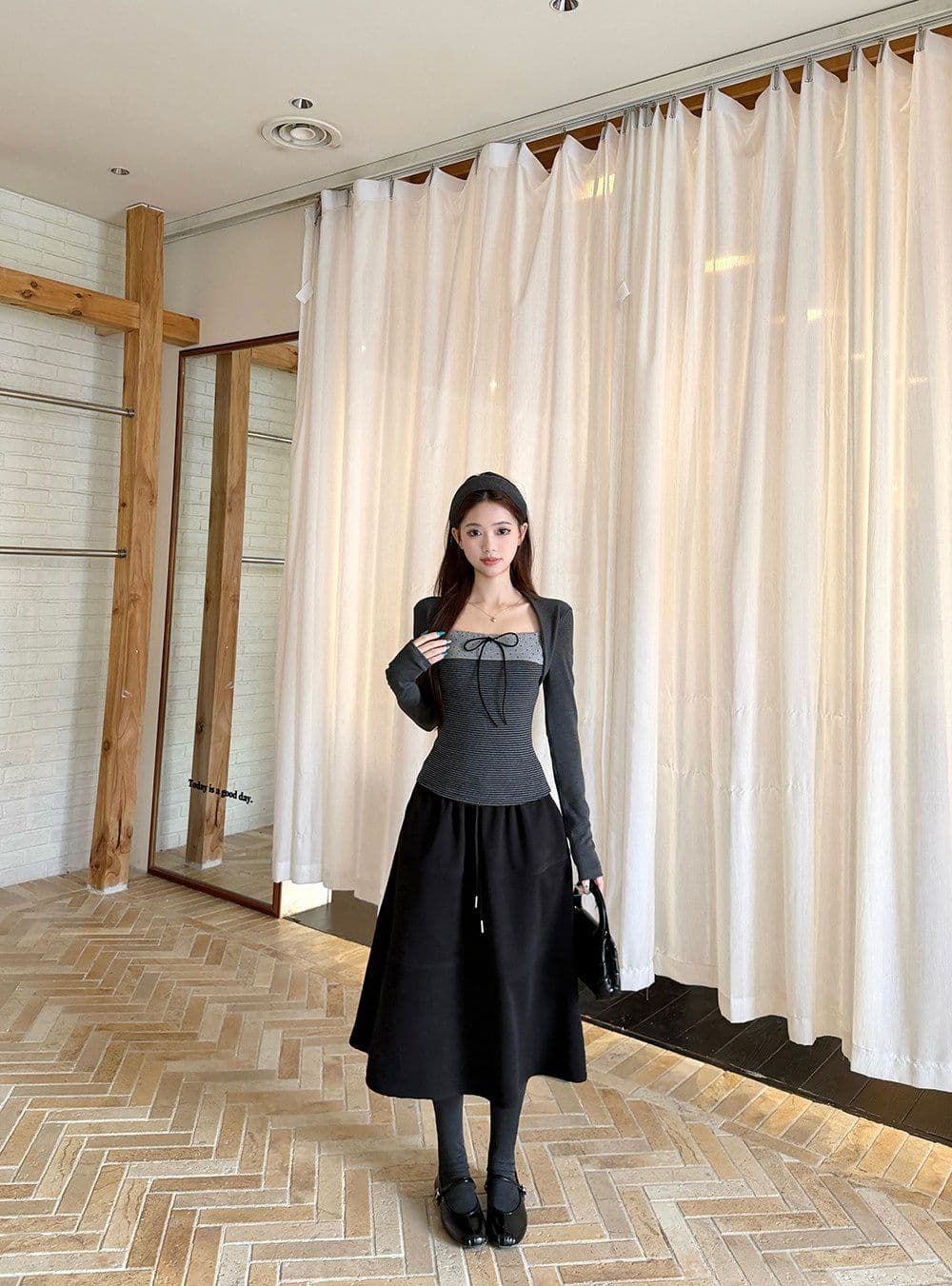 와 사고 방식 한 부서 광장 칼라 레이스업 페이크 레이어드 긴팔 티셔츠 여성 봄 가을 몸매 가꾸기 핫걸 기본 셔츠 맨위 상세 이미지 5