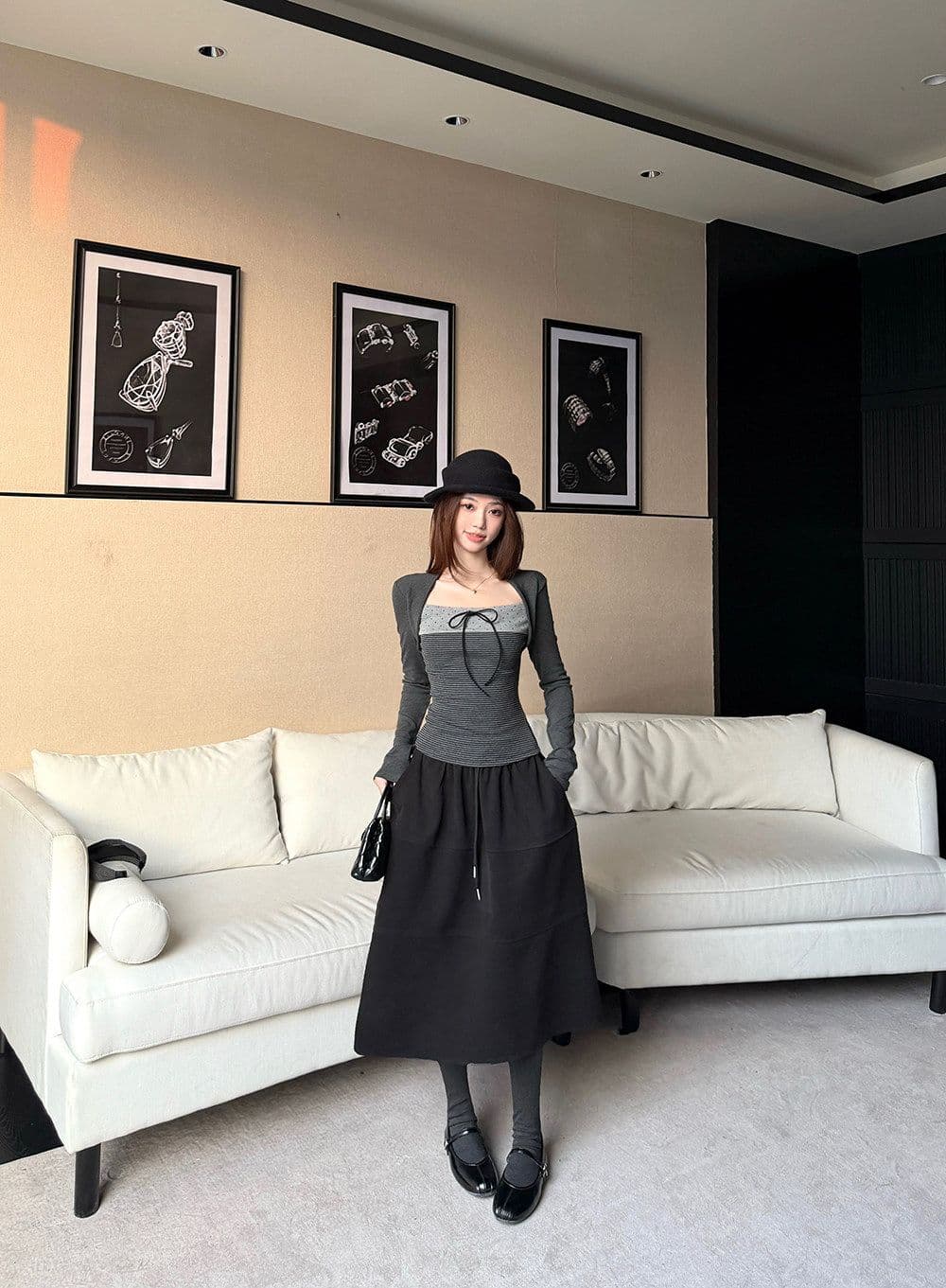 와 사고 방식 한 부서 광장 칼라 레이스업 페이크 레이어드 긴팔 티셔츠 여성 봄 가을 몸매 가꾸기 핫걸 기본 셔츠 맨위 상세 이미지 13