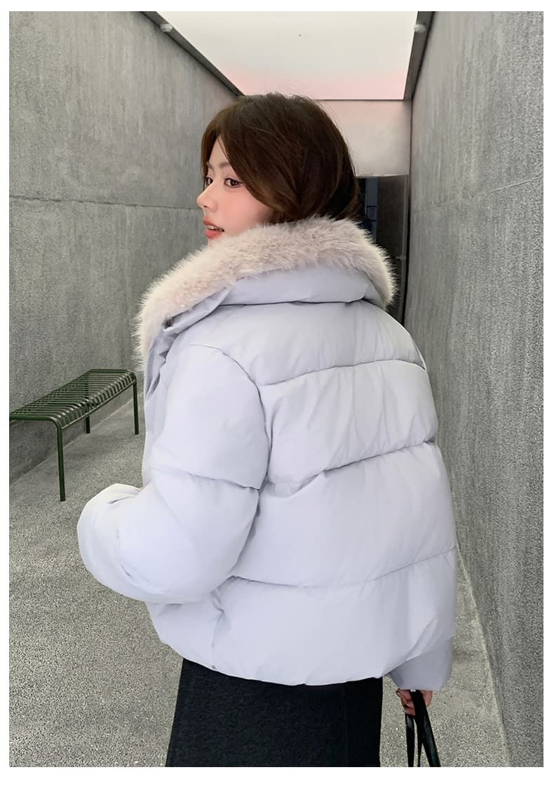 실사 겨울 쇼트 스타일 아래 면화 의류 여성 여우 모피 칼라 두꺼운 작은 키 한국 스타일 모피 빵 외투 상세 이미지 28