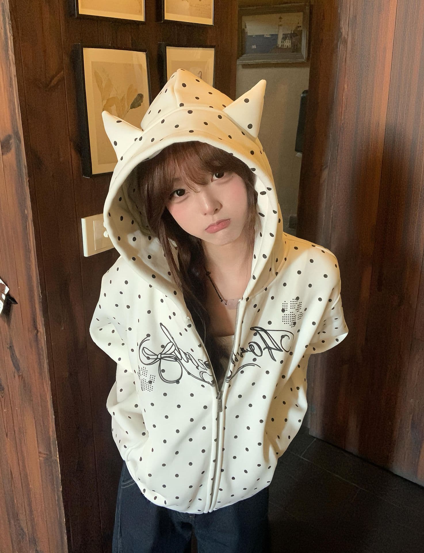 원본 백금 지퍼 핫픽스 자수 이후 패키지 칼라 한국 스타일 순면 얇은 스타일 오픈 가디건 후드티 여성 짧은 재킷