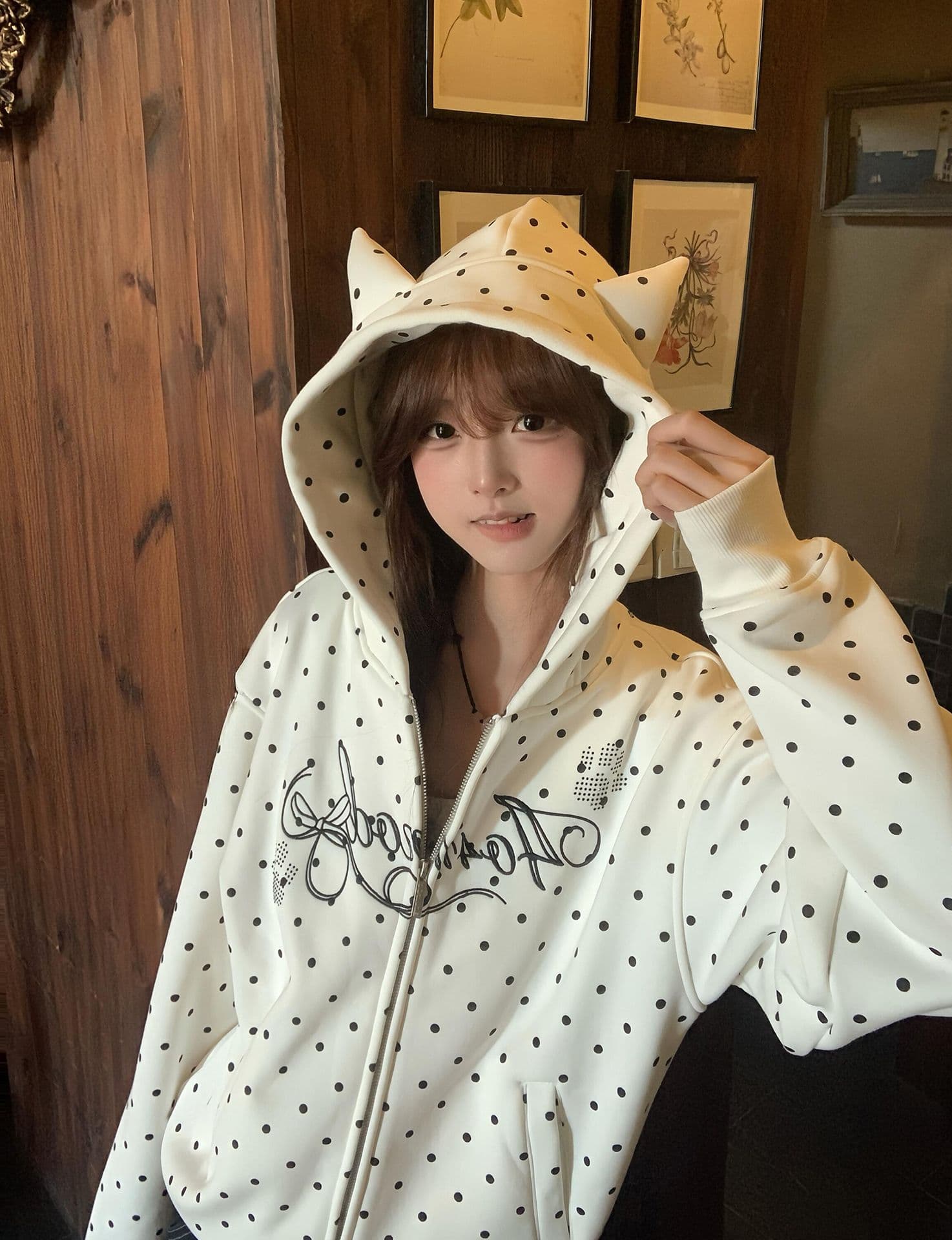 원본 백금 지퍼 핫픽스 자수 이후 패키지 칼라 한국 스타일 순면 얇은 스타일 오픈 가디건 후드티 여성 짧은 재킷 이미지 4