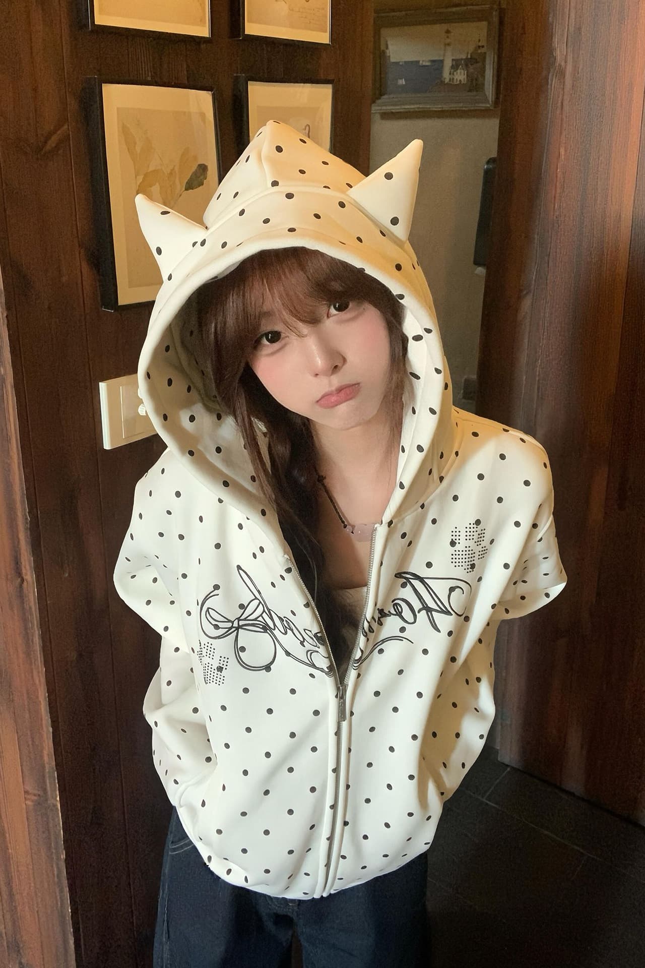 원본 백금 지퍼 핫픽스 자수 이후 패키지 칼라 한국 스타일 순면 얇은 스타일 오픈 가디건 후드티 여성 짧은 재킷 이미지 6