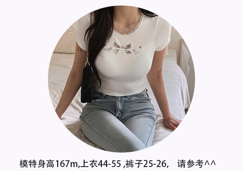 한국 동대문 신제품 뜨거운 소녀 디스플레이 몸 섹시한 빈 활 벨트 가슴 패드 짧은 소매 티셔츠 hc 상세 이미지 6