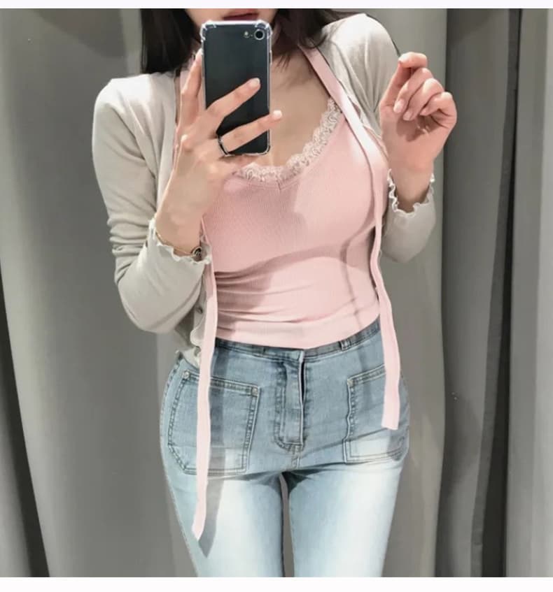 한국 동대문 신제품 볶다 그리고 아니요 자기 인식 순수한 욕망 바람 레이스 측면 디스플레이 몸 작은 슬링 벨트 깃발 상세 이미지 15
