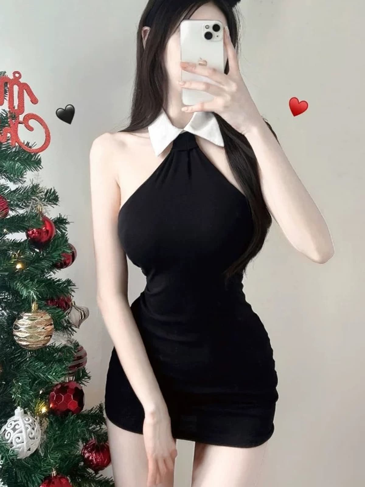 한국 동대문 신제품 섹시함 대 백리스 셔츠 칼라 행침 목 타이트 스커트 드레스 se 여성 이미지 2