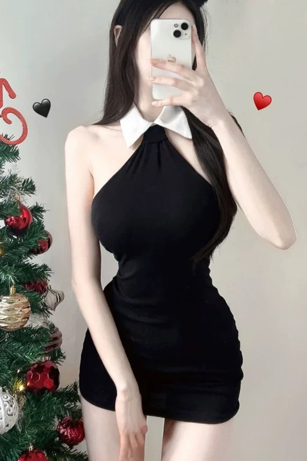 한국 동대문 신제품 섹시함 대 백리스 셔츠 칼라 행침 목 타이트 스커트 드레스 se 여성 이미지 6
