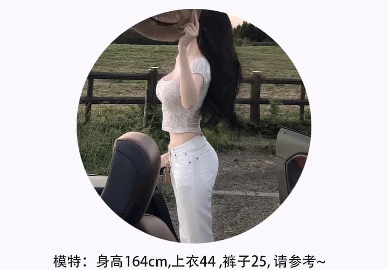 한국 동대문 신제품 순수한 욕망 고급 센스 섹시함 아름다운 화이트 반팔 레이스 맨위 상세 이미지 6