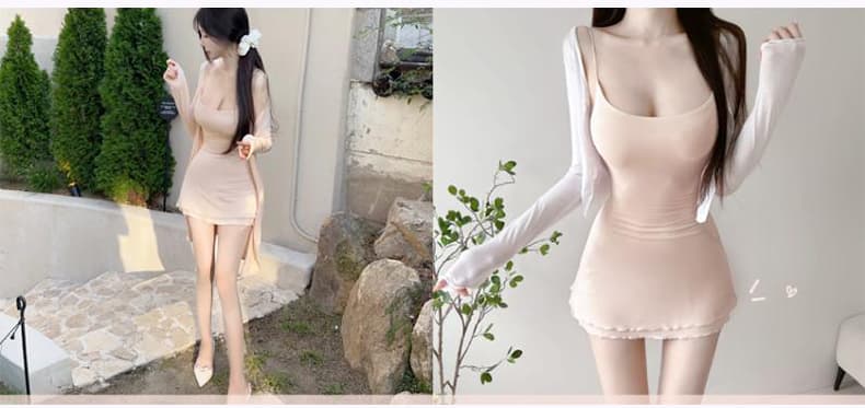 한국 동대문 신제품 순수한 욕망 프릴 섹시함 디스플레이 몸 몸매 가꾸기 허리 수축 슬립 드레스 상세 이미지 9