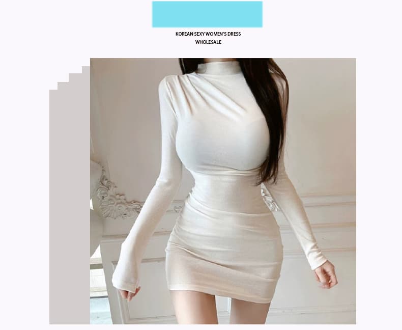 한국 동대문 신제품 섹시함 디스플레이 몸 품격 터틀넥 주름 타이트 스커트 드레스 se 상세 이미지 1