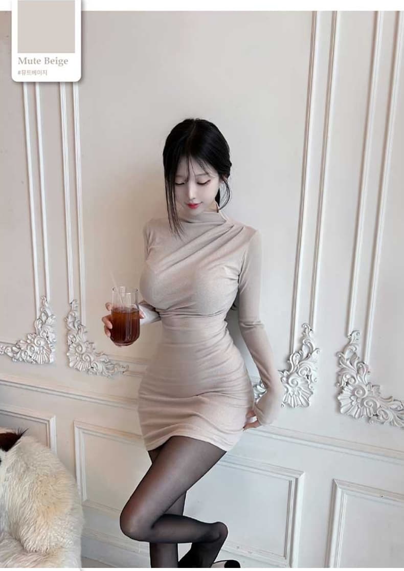 한국 동대문 신제품 섹시함 디스플레이 몸 품격 터틀넥 주름 타이트 스커트 드레스 se 상세 이미지 12