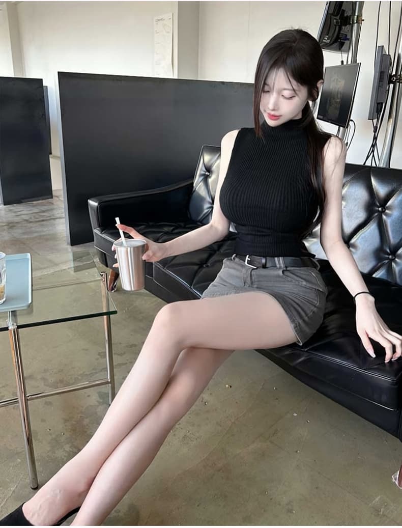 한국 동대문 신제품 고급 센스 순수한 욕망 여성 터틀넥 니트 민소매 맨위 가을 상세 이미지 15