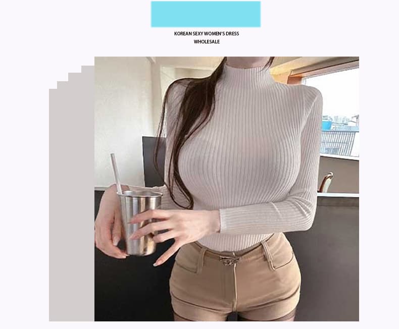 한국 동대문 신제품 가을 겨울 자이언트 잘 생긴 섹시함 순수한 욕망 반하이넥 만나는 니트 스웨터 상세 이미지 1