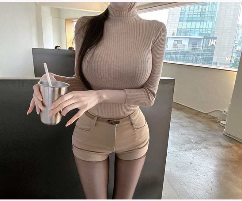 한국 동대문 신제품 순수한 욕망 바람 섹시함 핫걸 하이웨이스트 슬림해 보이는 디스플레이 다리 길이 반바지 여성 캐주얼 바지 상세 이미지 8