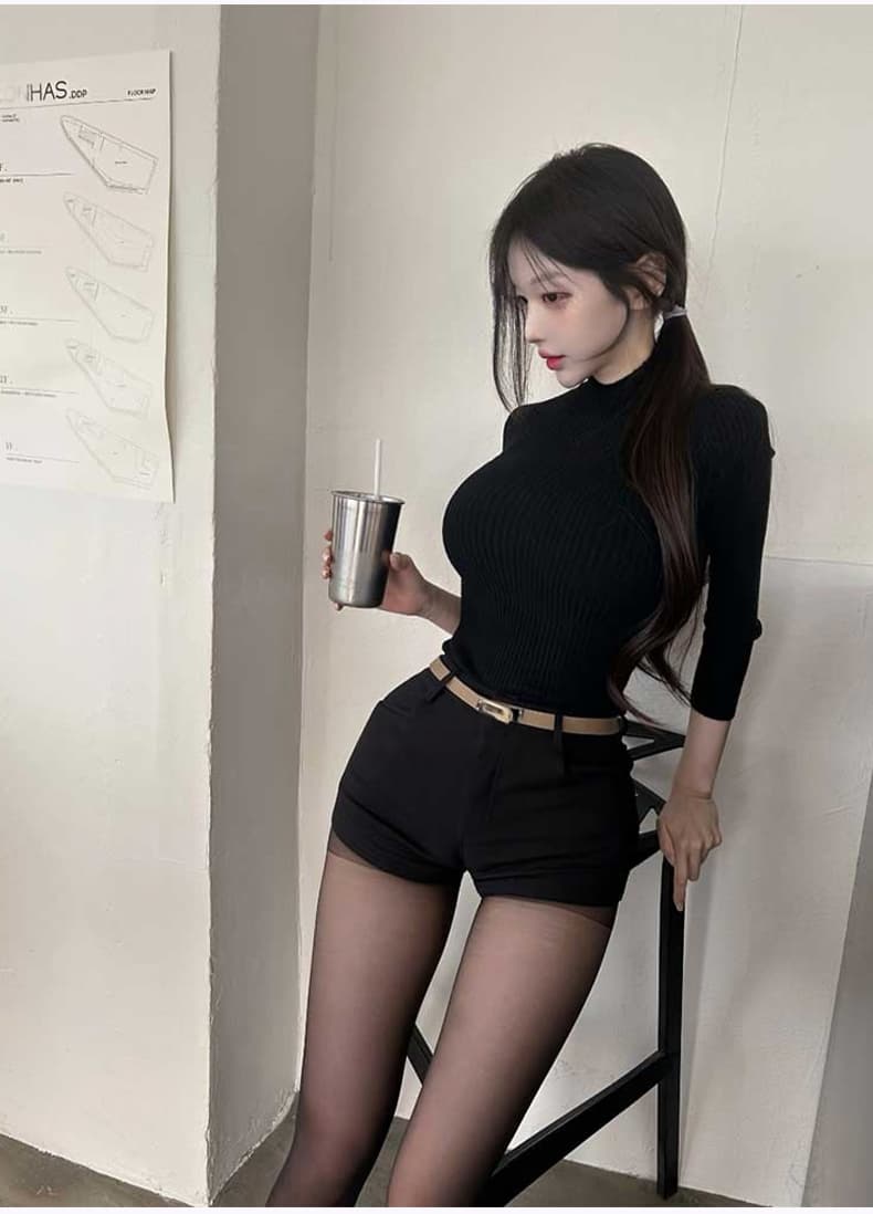 한국 동대문 신제품 순수한 욕망 바람 섹시함 핫걸 하이웨이스트 슬림해 보이는 디스플레이 다리 길이 반바지 여성 캐주얼 바지 상세 이미지 15