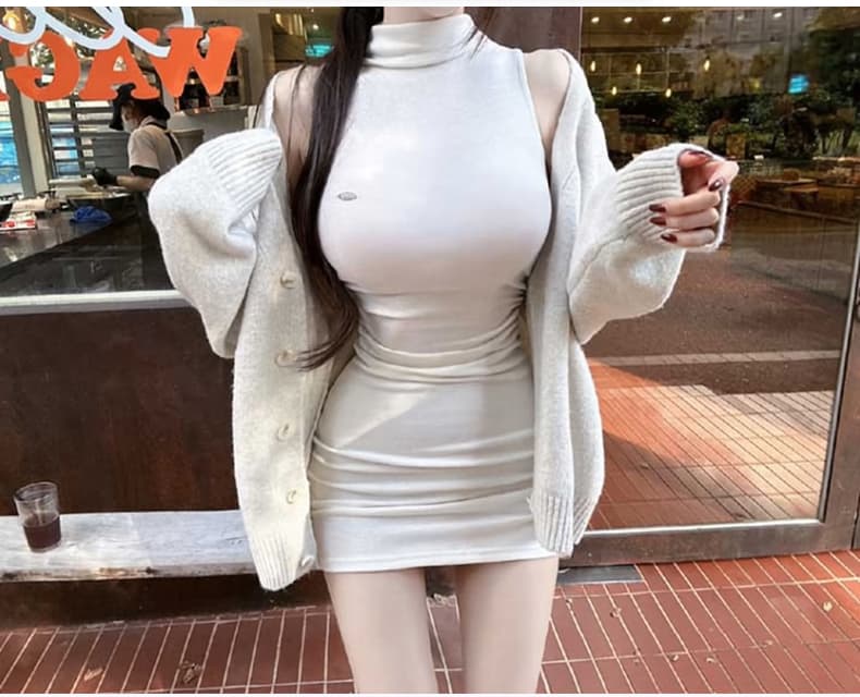 한국 동대문 신제품 순수한 욕망 고급 센스 섹시함 디스플레이 몸 반하이넥 민소매 타이트 스커트 드레스 상세 이미지 9